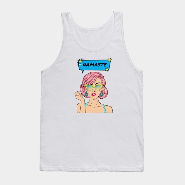 Namaste Woman With Pink Hair Pop Art Tank Top by DesignIndex